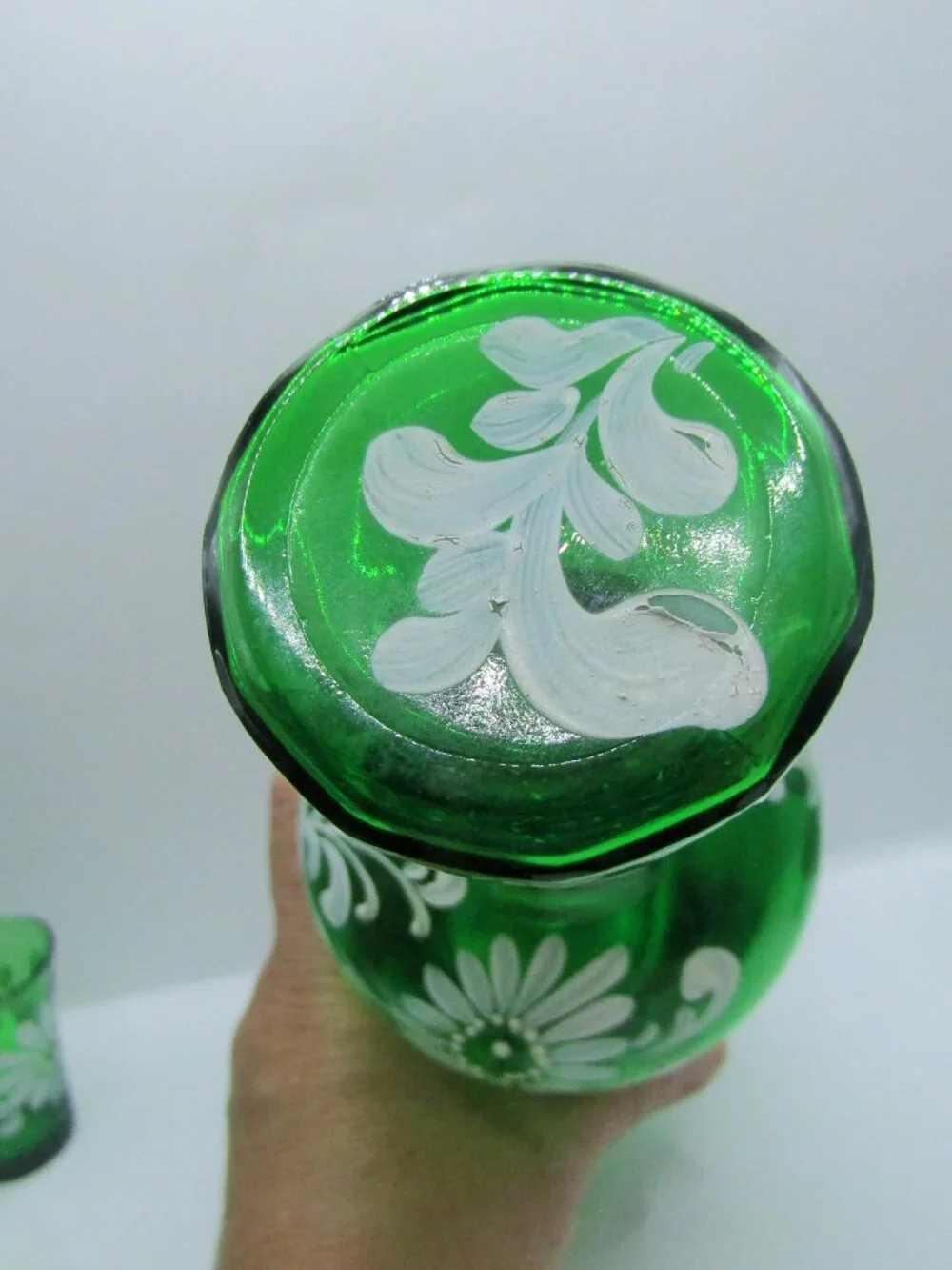 Hand Painted Italian Decanter With Six Cordials Shot Glasses